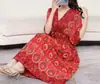 Vestido Estilo Étnico 2025 Novo Algodão Seda Estampado Vestido Feminino Decote V Viagem Tailândia Férias Vestido de Praia