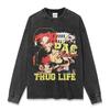 Camiseta Retro Hip-hop Transfronteriza Estampada TUPAC Americana Vintage Lavada Suelta Pesada Suelta Cuello Redondo Manga Corta