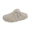 2026 Invierno Estilo Coreano Hebilla Aumentador de Altura Interior Pantuflas de Piel Moda para Mujer Slip-on Suela Gruesa Con Felpa Cálidas Pantuflas de Algodón