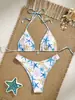 2027 Moda Europea y Americana Nueva Ajustado Estampado de Estrella de Mar Atado Vacaciones Playa Traje de Baño Bikini
