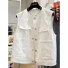 Colete branco bordado vazado estilo coreano para mulheres, novo modelo primavera/verão 2026, peça externa casual sem mangas de gola redonda