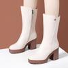 Botas de Cuero Genuino para Mujer 2025 Otoño e Invierno Nuevas Botas de Moda de Tacón Alto y Grueso de Media Caña de Cuero Forradas de Lana Botas de Caballero Estilo Británico