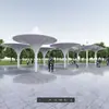 Gran Cenador con Forma de Paraguas de Acero Inoxidable, Pabellón Hongo de Parque, Estructura de Pabellón Nube Pétalo, Escultura de Árbol Paisajística