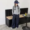 Conjunto de outono 2026 para meninas estilo coreano: camisa polo e calça cargo, novo conjunto de duas peças com top de manga longa e calça de perna larga para primavera e outono