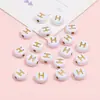 Cuentas de Acrílico 4*7mm Fondo Blanco Inglés Letra Dorada Letra Única Cuentas Planas DIY Accesorios para Joyería de Educación Temprana para Niños
