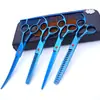 Tijeras de belleza para mascotas de 7.0 pulgadas color negro galvanizado 5 dientes de corte recto tijeras de corte curvo tijeras de hueso de pescado peine de fila en stock