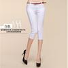 Calça Jeans de Três Pontos para Mulheres, Calças Cropped Coloridas Doces de Verão, Calças de Meio da Perna Elásticas de Estilo Coreano com Efeito Emagrecedor, Calças Lápis para Mulheres com Pés Pequenos
