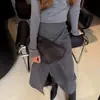 Falda de lana gris FCB para mujer, otoño e invierno 2026, estilo francés, falda cruzada de una pieza, longitud media