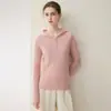Novo moletom de caxemira outono e inverno para mulheres, caxemira pura de cabra, suéter de malha quente e grosso casual versátil com capuz e zíper meio