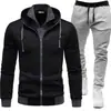 26 estilos de chaquetas deportivas para hombre de otoño e invierno con retazos, conjunto casual de dos piezas para hombre con pantalones largos de manga larga y capucha