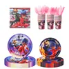 Nueva Decoración de Fiesta de Cumpleaños Temática de Ladybug Milagrosa y Super Gato Chica, Platos de Papel Desechables, Vasos de Papel