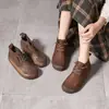 Botines Retro Hechos a Mano, Botines Slip-On de Piel de Vaca de Primera Capa para Mujer, Estilo de Algodón y Lino, Botines Cortos de Bloques de Color de Nicho para Mujer