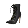 Botas de Moda Europeias e Americanas Bico Fino Cadarço Botas Curtas de Tornozelo Cavaleiro Botas Sexy Salto Alto Estilo de Rua 40-50 Tamanho Grande Botas de Comércio Exterior