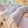 Otoño e Invierno Clase A Estilo Princesa Versión Coreana Estilo Encaje Terciopelo Tallado Terciopelo de Leche Juego de Cuatro Piezas Ropa de Cama Cálida Engrosada 4