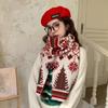 Atmósfera Árbol de Navidad Ciervo Bufanda Tejida Mezclada con Lana para Mujer Invierno Cálida Gruesa a Prueba de Frío Bufanda de Lana