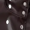 Comercio Exterior Otoño e Invierno Nueva Ropa de Mujer Moda Europea y Americana Sencilla Cuello Alto Cintura con Cordón Manga Larga Longitud Media Chaqueta de Cuero