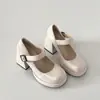 Venta Caliente Negro Francés Punta Redonda Tacón Grueso Zapatos de Tacón Alto para Mujer 2026 Nuevo Otoño Aumentador de Altura Versátil Mary Jane Zapatos Pequeños de Cuero