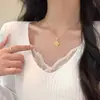 Colar Choker de Aço Titânio com Trevo de Quatro Folhas Vazado Escovado Estilo Retro Francês de Luxo Leve Novo Chinês de Nicho Exquisito Versátil