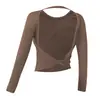 Top de Yoga Novo Transfronteiriço Feminino com Bojo Esportivo Manga Longa Costas Bonitas Vazado Roupas Fitness para Uso Externo