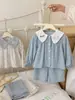 8001 Conjunto de Pijama para Niñas Ropa de Casa 2026 Nuevo Otoño Temprano Algodón Puro Bordado Cuello de Muñeca Manga Larga