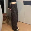 Pantalones de arroz con leche gris brillante, pantalones casuales para caminar, de cintura alta, fluidos, pantalones suaves y cómodos, pantalones rectos holgados, pantalones casuales de pierna ancha
