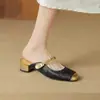 Mules de verano de estilo chino de punta cerrada para mujer, para comercio exterior transfronterizo, adecuados para uso en exteriores, elegantes sandalias Mary Jane de tacón medio para combinar con faldas