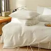 Nuevo juego de ropa de cama de algodón y lino estilo japonés minimalista para casa de huéspedes en blanco liso sin teñir, juego de tres o cuatro piezas de algodón puro estilo hotel