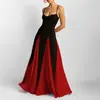 Roupas femininas de comércio exterior europeu e americano, nova coleção de outono, vestido longo suspensório slim fit versátil casual da moda em blocos de cor