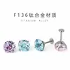 Brinco Stud para Orelha Óssea, Stud para Orelha, Stud Coclear, Design de Flor em Forma de Tigela de Titânio F136, Zircônia de 6mm, Corpo em Liga de Titânio G23, Joia para Body Piercing