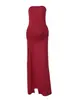 Moda de Verano Europea y Americana Espalda Descubierta Temperamento Ropa para Mujer Fruncido Chica Atrevida Adelgazante Sexy Sin Tirantes Abertura Lateral Vestido Transfronterizo