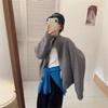 Estilo Preguiçoso Cor Sólida Zíper Duplo Gola Lapela Casaco Suéter Feminino Outono e Inverno Novo Solto Gola Simples Cardigan Tricô Grosso