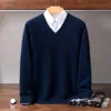Nuevo Suéter de Cachemira Grueso Plano de Doble Hilo de Siete Agujas Otoño/Invierno 2026 Cuello en V Manga Larga Holgado Casual para Hombre
