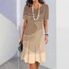 Vestido Feminino Estampa Degradê Elegante Casual Gola Redonda Manga Curta Vestido de Verão Moda Feminina