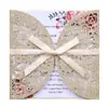 Papel con Purpurina para Bodas Flor Hueca Plateada Tarjeta de Invitación Grabada con Láser Invitación Tarjeta de Felicitación de Bendición Navideña Fábrica Stock Listo