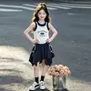 Conjunto de Dos Piezas para Niñas con Chaleco de Rayas y Falda de Malla, Atuendo de Verano Elegante para Niños, Conjunto Casual de Moda para Niños Mayores
