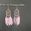 Brincos de Pena Boêmios Europeus e Americanos, Brincos de Franja Estilo Étnico Exagerado Retrô para Feriados, Acessórios de Viagem de Yunnan para Mulheres