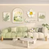 Estilo Crema Sala de Estar Pintura Colgante Fondo de Sofá Nórdico Pared Decorativa Pintura Sentido Avanzado Flores Atmosféricas y Plantas Verdes Combinación de Mural