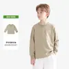Camiseta básica de algodón puro de manga larga con cuello redondo acanalado, simple y versátil, de ajuste holgado, cómoda para otoño e invierno, suave y amigable con la piel, ropa unisex para niños
