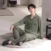 Pijama de algodão com mangas compridas e calças compridas para homens, conjunto de duas peças de cardigã de outono, roupa de casa masculina transfronteiriça para live-streaming