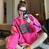 Forrado com fleece Engrossado Linha soprada Solto Gola redonda Moletom Feminino Chique Estilo Hong Kong Estilo Estrangeiro Grafite Comprimento médio Versátil Top