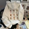 Sudadera con Capucha Bordada de Oso Estilo Chic Perezoso Americano para Hombres y Mujeres Primavera y Otoño Retro Oversize Chaqueta con Cremallera Superior