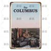 Placa de Lata Decorativa Paisagem Urbana Global Europeia e Americana Transfronteiriça, Placa de Metal Retrô de Arquitetura de Cidades de Vários Países