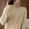 Suéter Pulôver Liso de Cor Sólida com Gola Semi-Alta Outono e Inverno Camisa Base Feminina Novo Solto Tricô Longa Mangas Tridimensional Tecido Fosco Falso