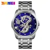 SKMEI Moda Estilo Chino Tótem Dragón Grabado Correa de Acero Inoxidable Reloj Calendario de Negocios para Hombre