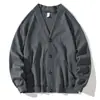 Cárdigan de punto casual para hombre, estilo japonés, cuello en V, color liso, corte holgado, chaqueta suéter para pareja de primavera y otoño, elegante