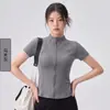 Ropa de yoga con cintura reductora, cierre completo, manga corta, paneles de malla en la espalda, diseño ergonómico curvo elegante, transfronterizo