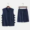 Traje Tang de primavera e outono para homens e jovens, traje masculino de estilo chinês, traje de algodão e linho, traje étnico, traje chinês, conjunto de duas peças