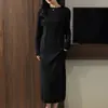 Vestido tricô feminino gola alta manga longa lã simples casual versátil outono inverno novo vestido macio