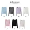 Blusa Lisa de Color Sólido con Cuello en U de Lyocell 2051 para Mujer, Camiseta Básica de Manga Larga Ajustada para Primavera y Verano