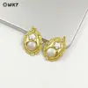 WT-JP390 Ovalado Texturizado Clásico Chapado en Oro de 18k Estrellas Perla de Agua Dulce Redonda Accesorio Hecho a Mano Colgante